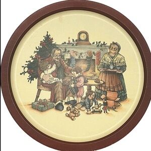 🍄Vintage Christmas Metal Serving Tray Platter Kitchen Christmas Scene Decor